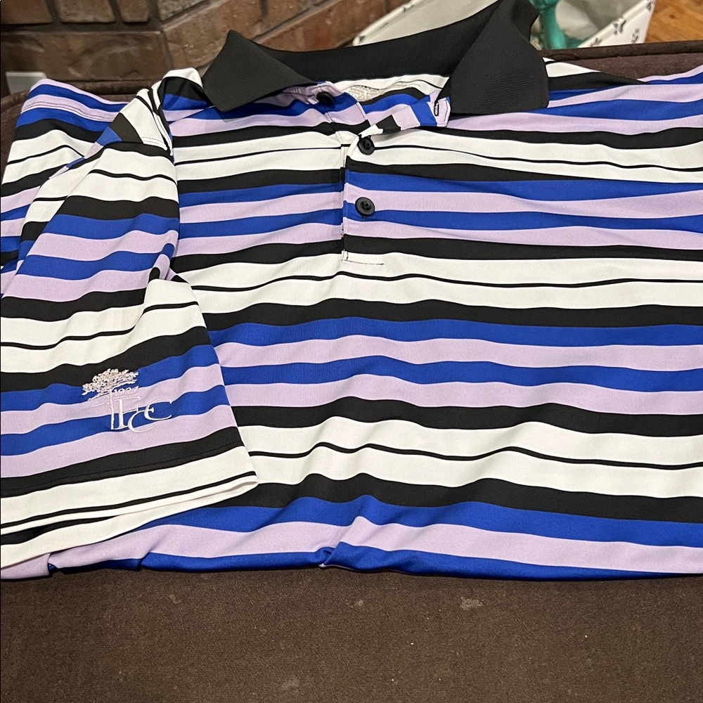Nike Striped Golf Shirt with Embroidered Logo